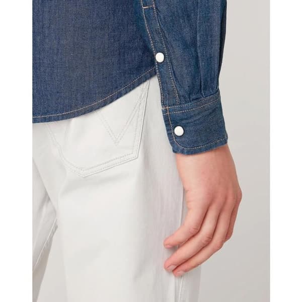 Western Skjorta - Wrangler - Blå Denim - Slim - Långa Ärmar - 100% Bomull