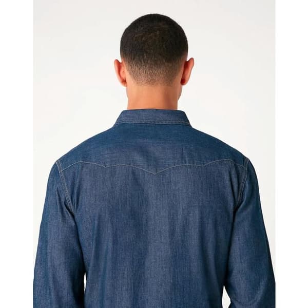 Western Skjorta - Wrangler - Blå Denim - Slim - Långa Ärmar - 100% Bomull