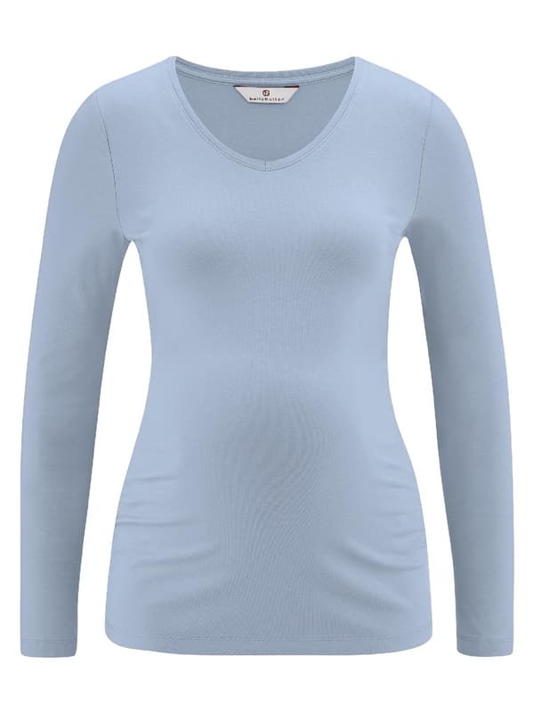Blå blus med lång ärm för kvinnor, navelnöt, gravid