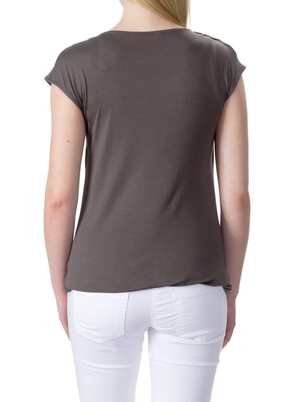 Dame Graviditetsbluse med korte ærmer, brun navle