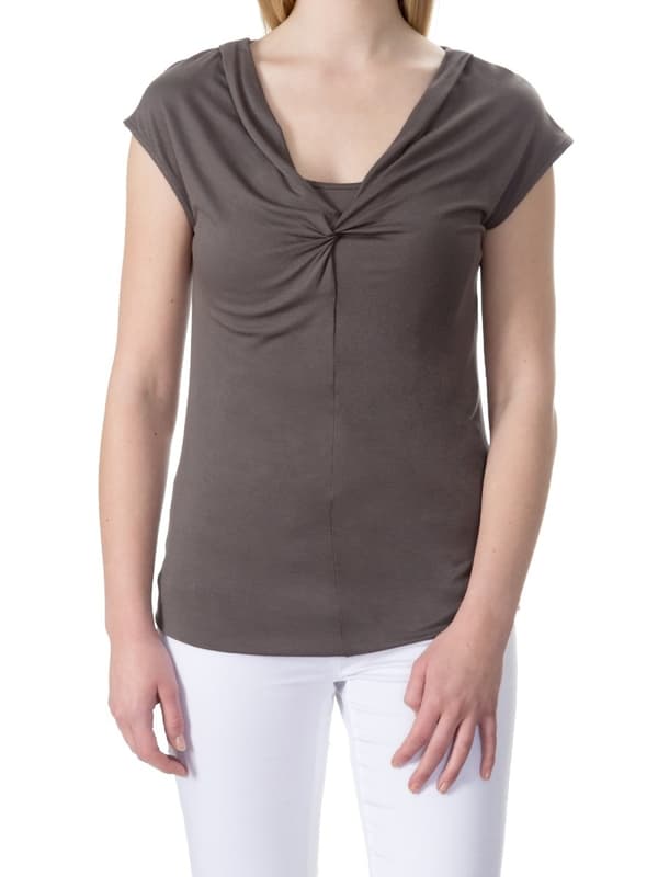 Damblus med kort ärm, brun navel