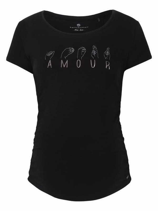 Dam Gravid-T-shirt Mjuk Svart Navelknapp Graviditet