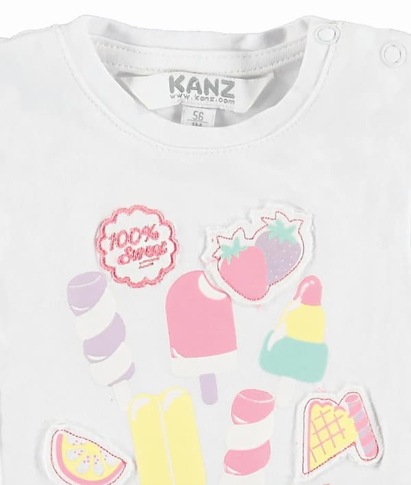 Pige-T-shirt med korte ærmer, hvid, Kanz
