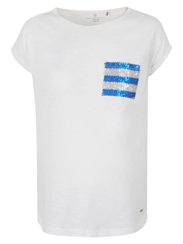 Vit t-shirt med navelmönster för kvinnor