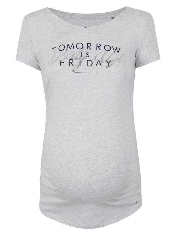 Damt-T-shirt med tryck, grå navelmuskler