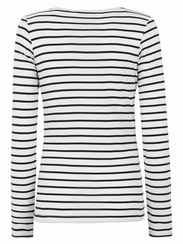 Stribet graviditetsbluse til kvinder i marineblå med navlemotiv
