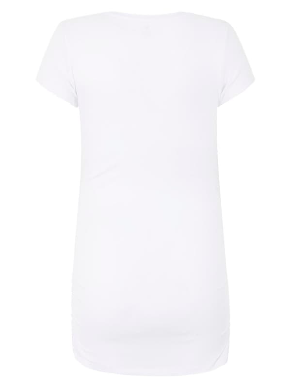 Hvid graviditets-t-shirt til kvinder med navlemotiv