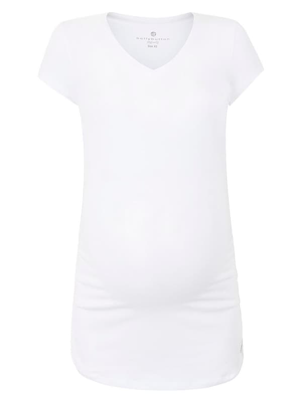 Hvid graviditets-t-shirt til kvinder med navlemotiv