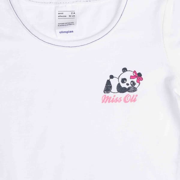 Kortärmad T-shirt med pandamotiv i vit för flickor, Olimpias
