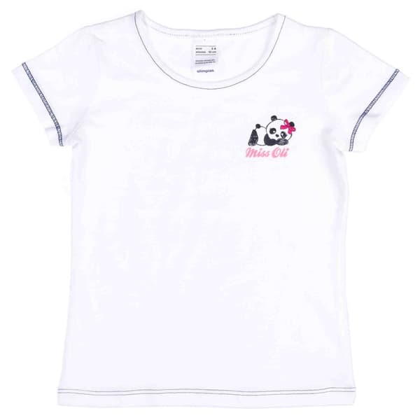 Kortärmad T-shirt med pandamotiv i vit för flickor, Olimpias