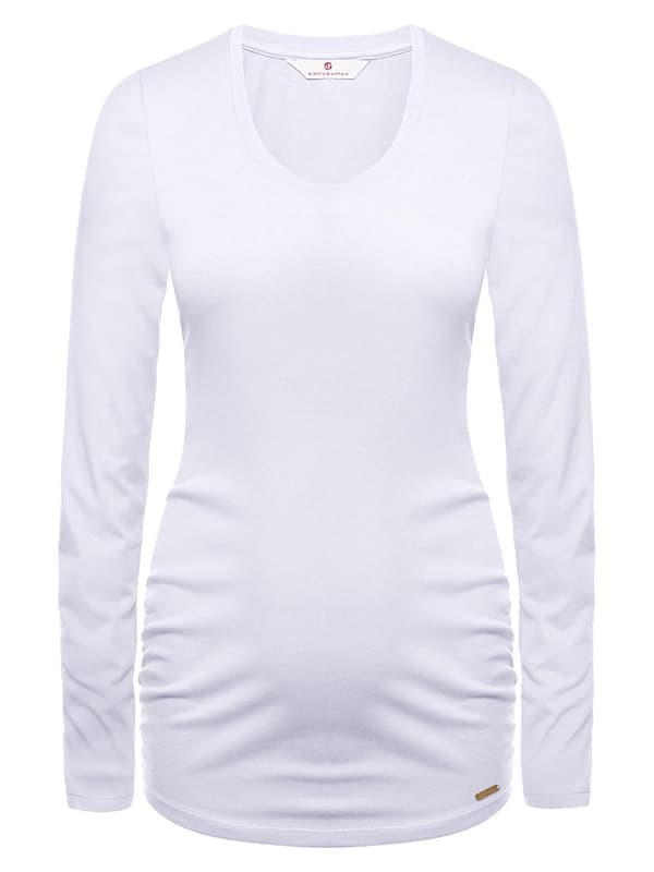 Damebluse med lange ærmer, hvid, navle, graviditet