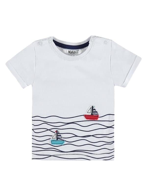 Baby dreng t-shirt med bådmotiv i hvid Kanz