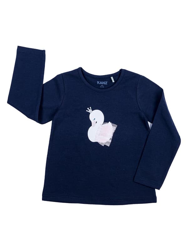 T-shirt med svantryck för flickor, marinblå, enfärgad, Kanz