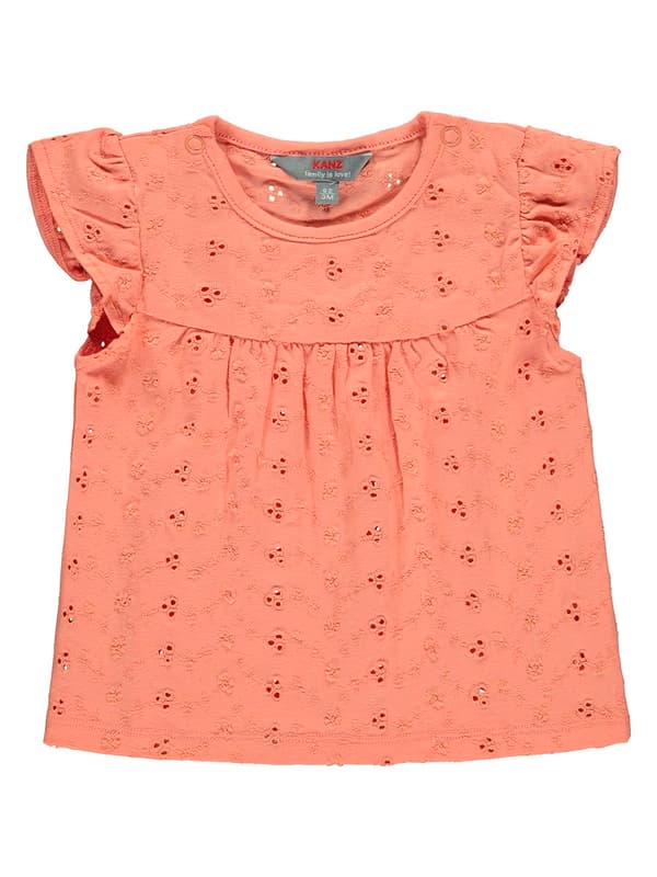 Piger T-shirt, koral, broderet, Kanz