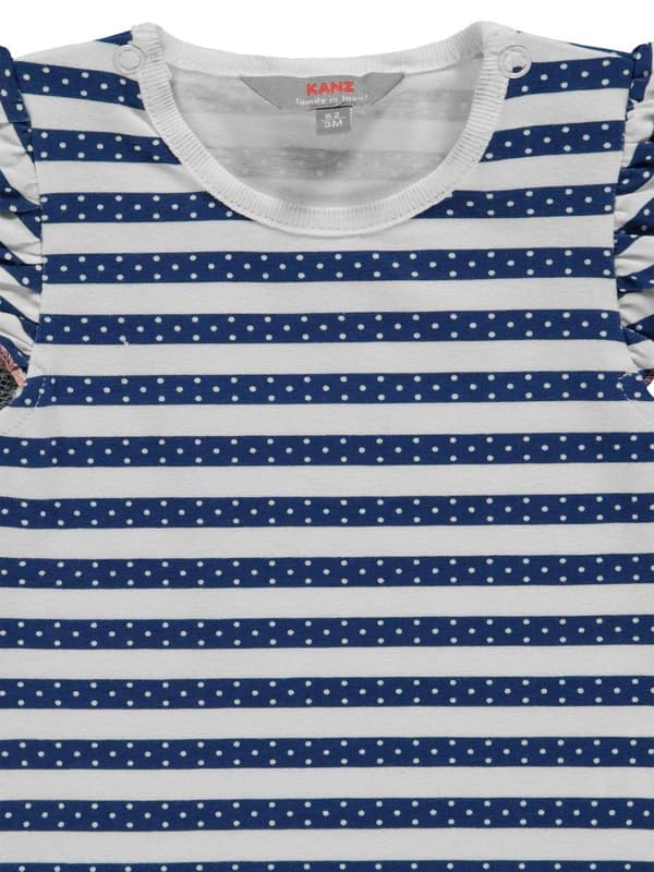 T-shirt för flickor, vit och marinblå, ränder, Kanz