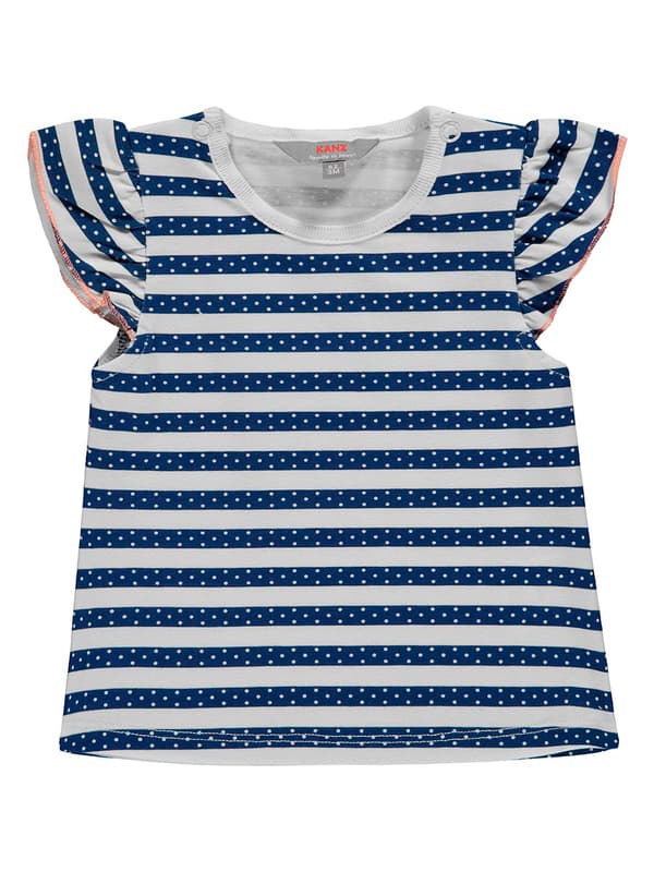 T-shirt för flickor, vit och marinblå, ränder, Kanz