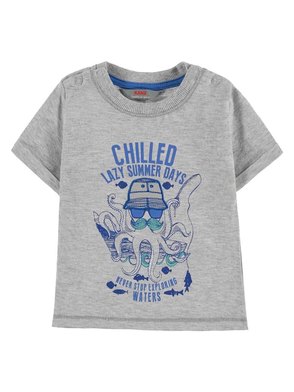 Pojk-T-shirt, grå, bläckfisk, Kanz
