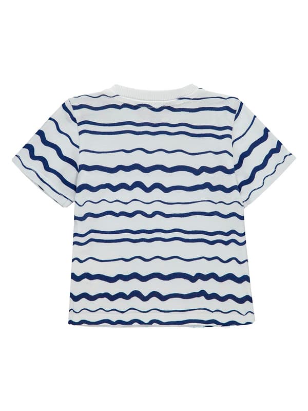 Drenge-T-shirt, hvid og blå, striber, Kanz