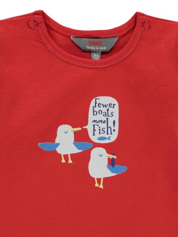 Barn-T-shirt, röd, måsar, Kanz