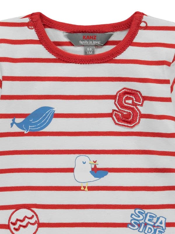 Baby-T-shirt, röd och vit, ränder, Kanz