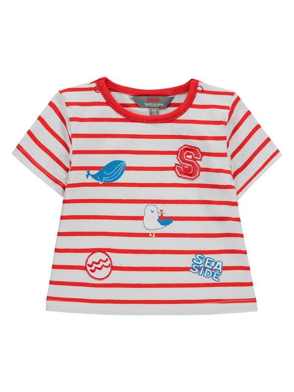 Baby-T-shirt, röd och vit, ränder, Kanz