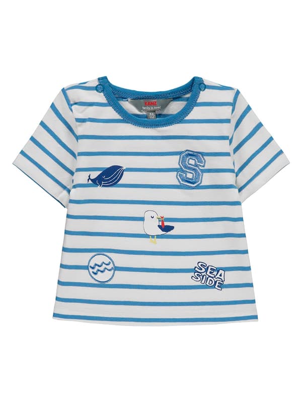 Børne-T-shirt, hvid, blå, striber, Kanz
