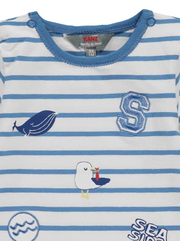Børne-T-shirt, hvid, blå, striber, Kanz