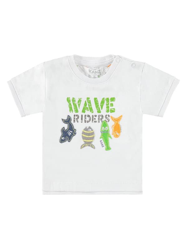 Baby-T-shirt med fiskmönster, vit Kanz