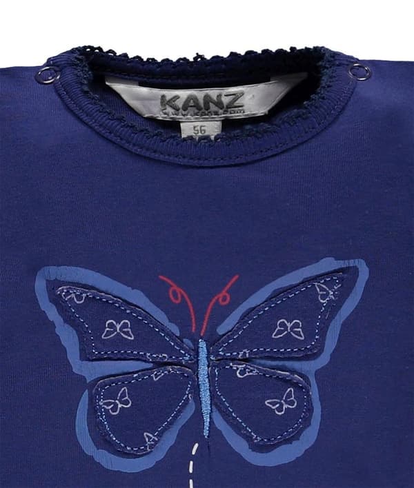 Pigerbluse med sommerfugleprint i marineblå Kanz