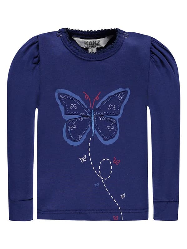 Pigerbluse med sommerfugleprint i marineblå Kanz