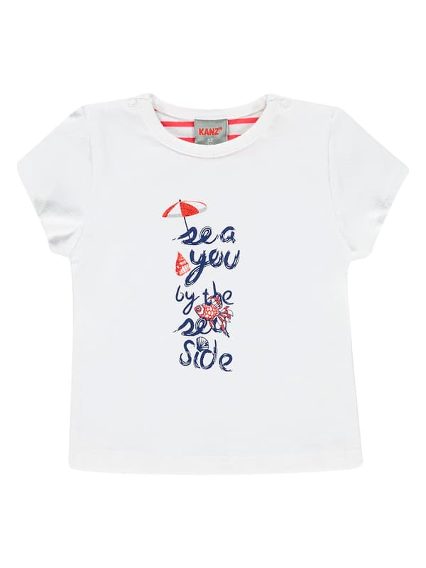 Hvid pige-T-shirt med Kanz-print