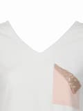 Miniatyrbild 3 av 3: Dam-T-shirt med paljettficka, vit navel, gravid