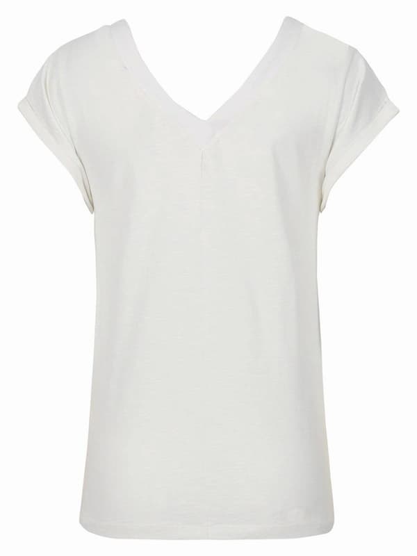 Dam-T-shirt med paljettficka, vit navel, gravid