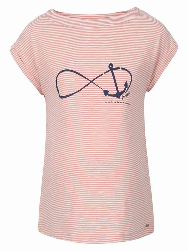 Rød stribet graviditets-t-shirt til kvinder, navle, fødselsdag