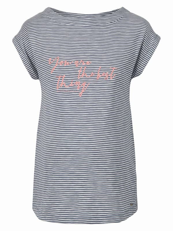 Stribet graviditets-t-shirt grå til kvinder, Navle Maternity