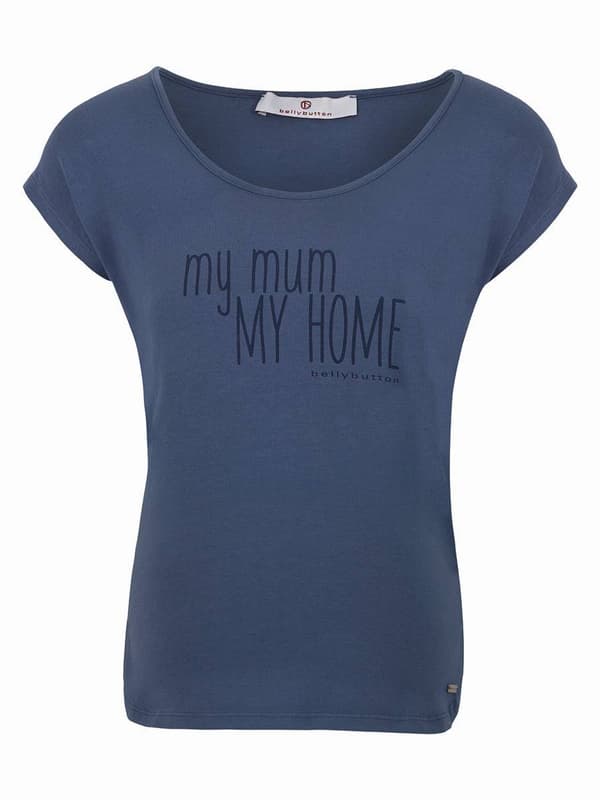 Navelknapp Maternity Dam Bomull Gravid T-shirt Blå