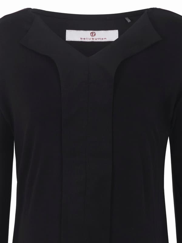 Damebluse med lange ærmer, sort, navlebluse til gravide