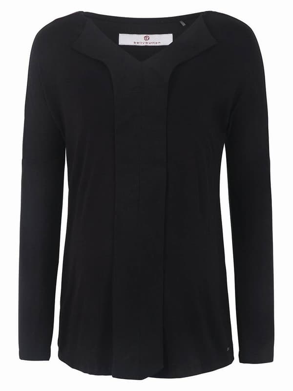 Damebluse med lange ærmer, sort, navlebluse til gravide