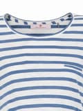 Miniatyrbillede 3 af 3: Blå stribet graviditets-T-shirt til kvinder med navlemotiv