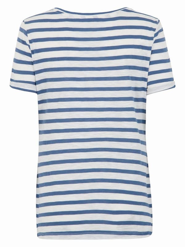 Blå stribet graviditets-T-shirt til kvinder med navlemotiv