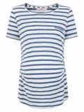 Miniatyrbillede 1 af 3: Blå stribet graviditets-T-shirt til kvinder med navlemotiv