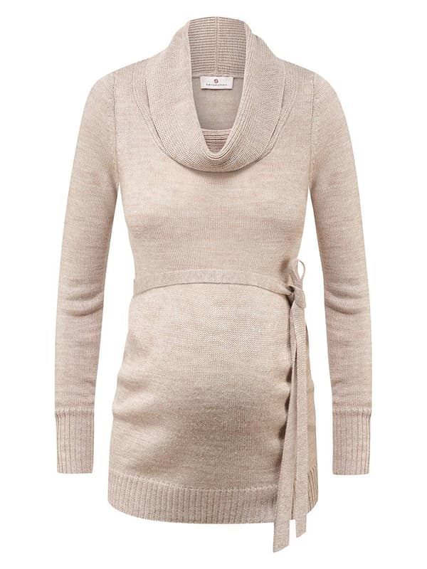 Dam Gravidtröja med polotröja, beige, navelnöt, gravid