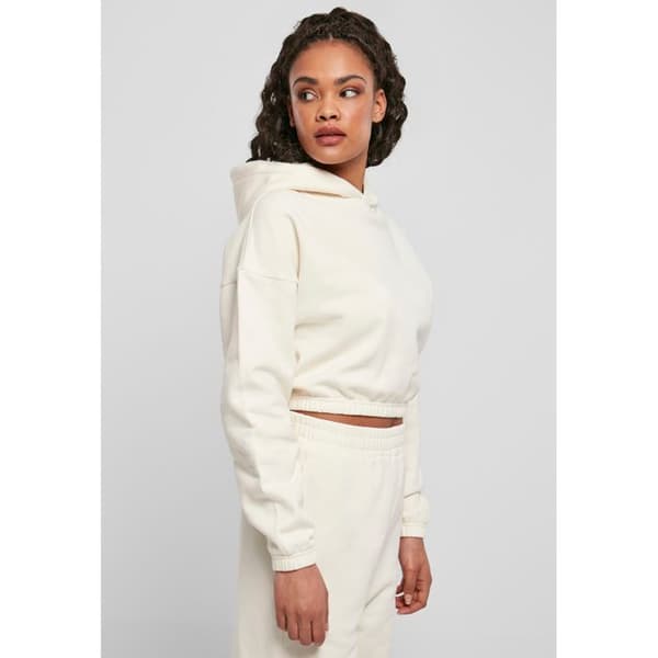 Huvtröja - Urban Classics - Kort oversized - Borstad fleece - Vit - Dam