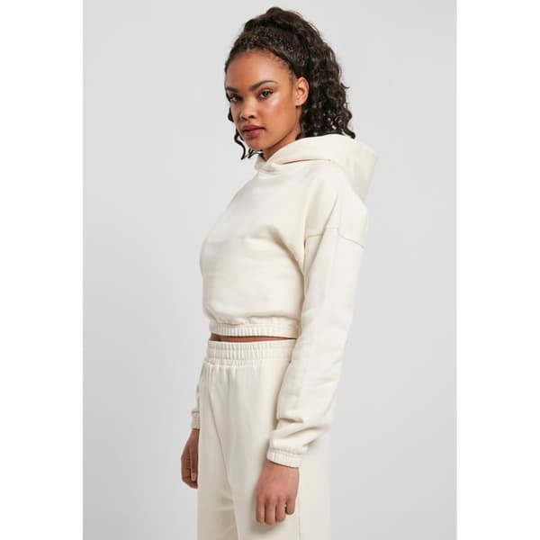 Huvtröja - Urban Classics - Kort oversized - Borstad fleece - Vit - Dam