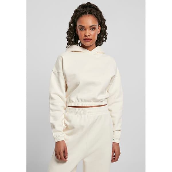 Huvtröja - Urban Classics - Kort oversized - Borstad fleece - Vit - Dam