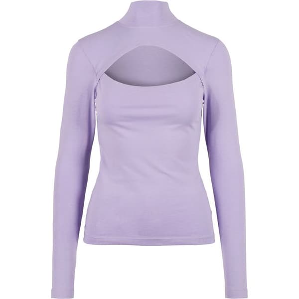 T-shirt med rullad krage - Urban Classics - Damstora storlekar - Långa ärmar - Stretchjersey - Lavendelfärgad