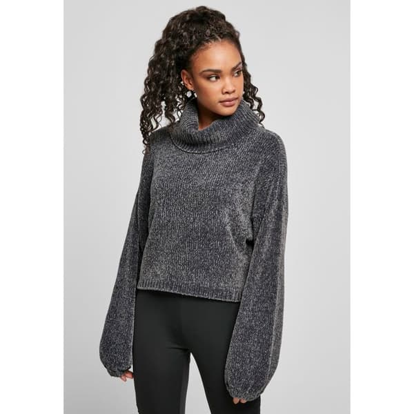 Sweatshirt - Urban Classics - Polokrage - Glänsande Chenille - Långärmad - Större Storlek
