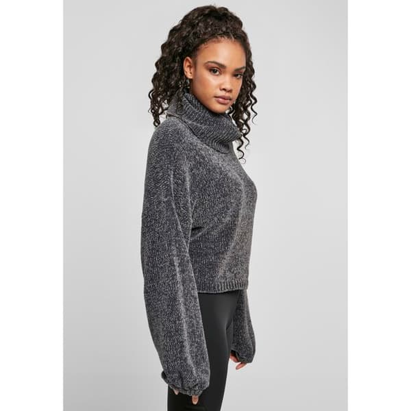 Sweatshirt - Urban Classics - Polokrage - Glänsande Chenille - Långärmad - Större Storlek