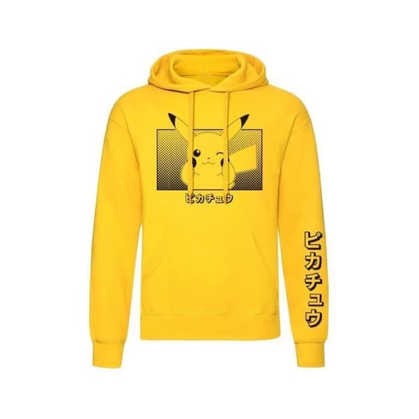 Hoodie - Heroes Inc - Pikachu Katakana - Gul - Unisex - XL