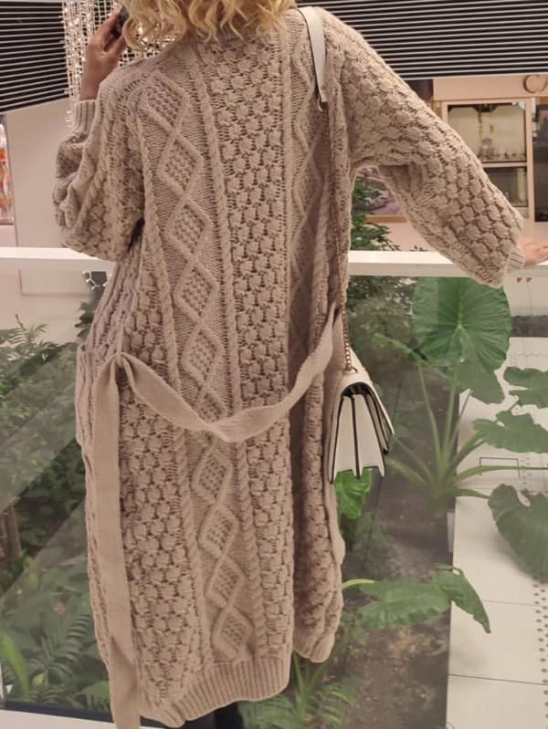 Long elegant cable knit cardigan - one size 38-42